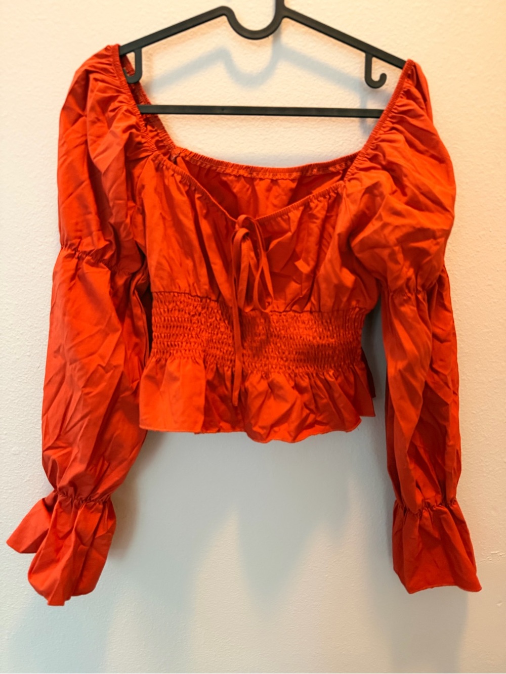 Brick Red Smocked Peasant Top - Women - Size M